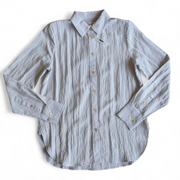 MadeWell Crinkle Loose Fit Long Sleeved Shirt Women's XS NWT Silver Gray - Picture 4 of 11